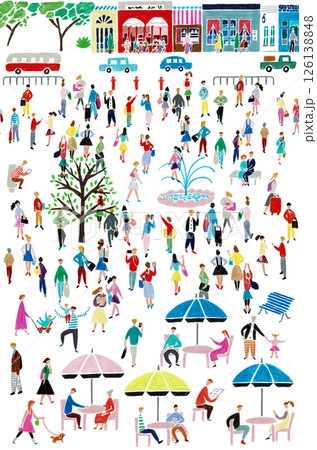 人々の手描きイラスト　都市の公園 126138848