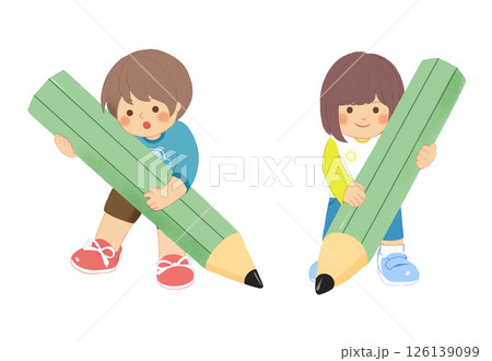 鉛筆を持つ男の子と女の子 126139099