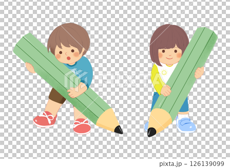 鉛筆を持つ男の子と女の子 126139099