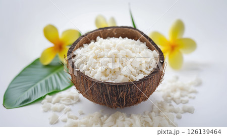 closeup image coconut filled white rice 126139464