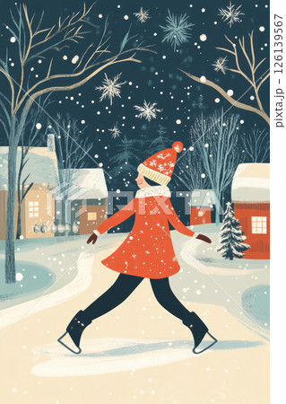 vibrant illustration person ice skating snowy 126139567