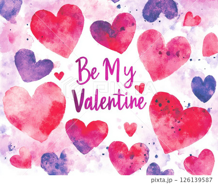 watercolor illustration heart pattern words valentine 126139587