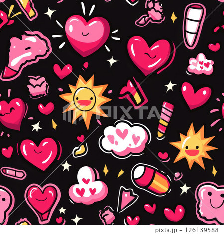 vibrant cartoonstyle illustration heartshaped objects symbols 126139588