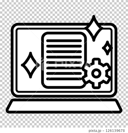 ペーパレス化・書類のシステム管理のイメージイラスト　シンプルな白黒のアイコン 126139678