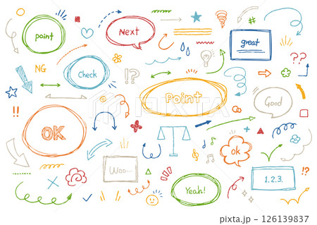 手描き　落書き_黒板　ホワイトボード　フレーム　矢印　いたずら書き　ラフ　イラスト　ベクター 126139837