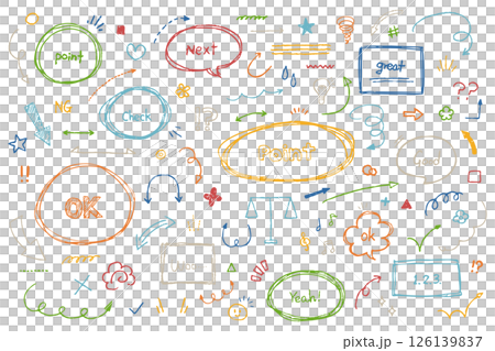 手描き　落書き_黒板　ホワイトボード　フレーム　矢印　いたずら書き　ラフ　イラスト　ベクター 126139837