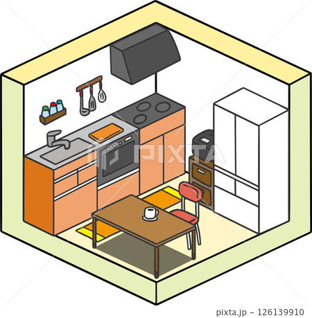 斜め上から見た部屋のイラスト(キッチン) 斜め上から見た部屋のイラスト(キッチン) 126139910