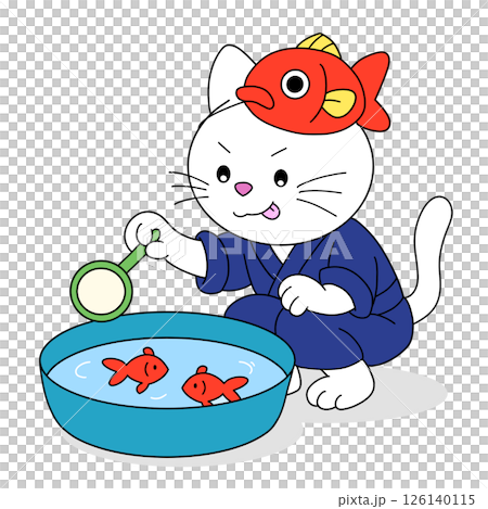 金魚すくいに挑戦する猫 126140115