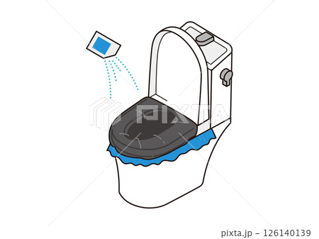 凝固剤を振りかけている簡易トイレのイラスト 凝固剤を振りかけている簡易トイレのイラスト 126140139