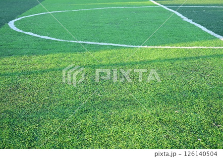 artificial green grass soccer field with white line 126140504