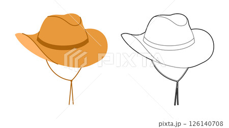 Cowboy Hat with Toggle Chin Strap. Head Fashion accessory cap with wide brim clothing technical illustration. 126140708