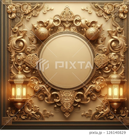 Golden Elegance: An Ornate Frame and Lantern with Generative AI. 126140829