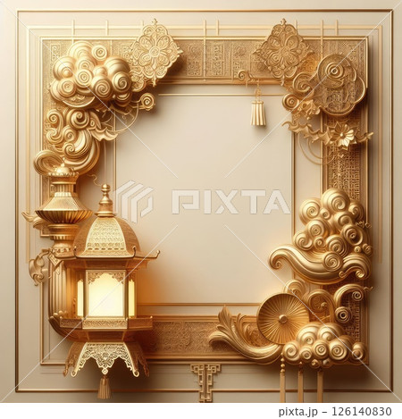 Golden Elegance: An Ornate Frame and Lantern with Generative AI. Golden Elegance: An Ornate Frame and Lantern with Generative AI. 126140830