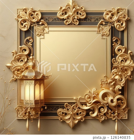Golden Elegance: An Ornate Frame and Lantern with Generative AI. 126140835