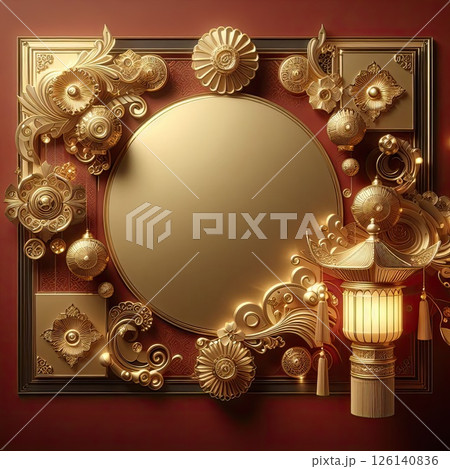 Golden Elegance: An Ornate Frame and Lantern with Generative AI. 126140836