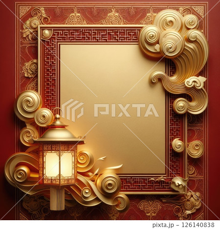 Golden Elegance: An Ornate Frame and Lantern with Generative AI. 126140838