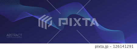 Wave lines background. Abstract technology design with flowing digital blue waves. Curved wavy effect on dark gradient. Modern presentation or website template. Vector Illustration 126141291