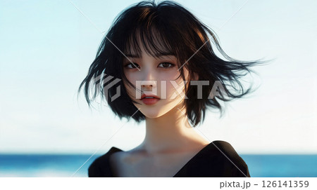 振り向く女性 126141359