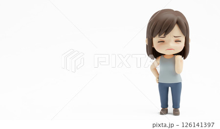 肩こりで痛がる女性のイラストのフィギア 126141397