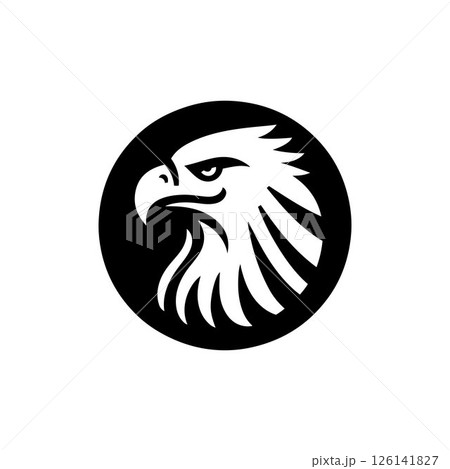 Stylized eagle head logo in a circle, bold, isolated on a white background. A stylized graphic of an eagle's head, rendered in a simple black and white design. Stylized eagle head logo in a circle, bold, isolated on a white background. A stylized graphic of an eagle's head, rendered in a simple black and white design. 126141827
