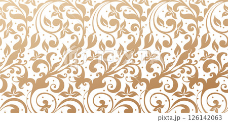 Seamless damask wallpaper floral patterned golden colors isolated white backgrounds for your design wallpapers in the styles of baroque seamless, pages fills, Fashionable modern textile material linen 126142063