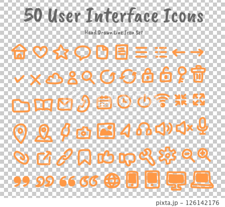 Hand-drawn user interface line icon set of 50 Line Icons Hand-drawn user interface line icon set of 50 Line Icons 126142176