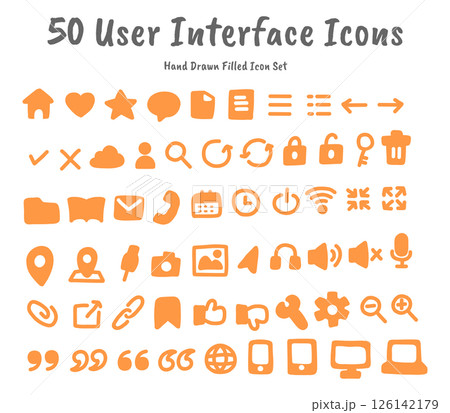 手描きユーザーインターフェイスソリッドアイコン50個セット 手描きユーザーインターフェイスソリッドアイコン50個セット 126142179