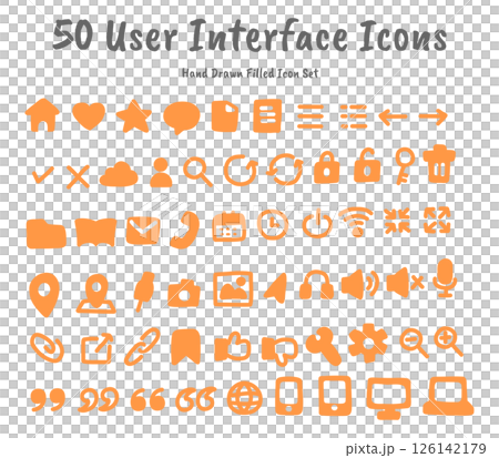 手描きユーザーインターフェイスソリッドアイコン50個セット 手描きユーザーインターフェイスソリッドアイコン50個セット 126142179
