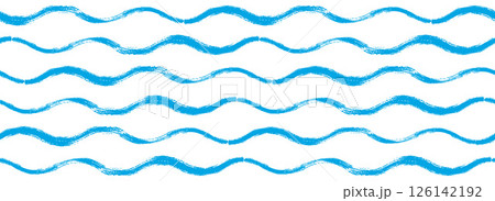 Blue wave seamless pattern. Repeated sea water line background. Summer cruise collection motif for fabric, textile swatch. Watercolor paint brush stroke wallpaper. Vector blue curved wiggly stripes 126142192