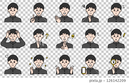 一組休閒的國中男孩用臉部表情和姿勢表達情感的插圖 126142209