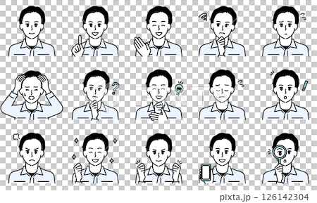表情とポーズで感情を表す制服を着た男性のイラストセット 126142304