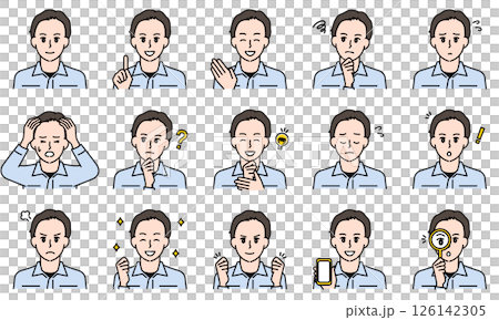 表情とポーズで感情を表す制服を着た男性のイラストセット 126142305