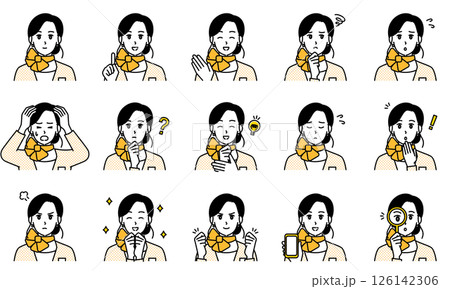 表情とポーズで感情を表す制服を着た女性のイラストセット 表情とポーズで感情を表す制服を着た女性のイラストセット 126142306