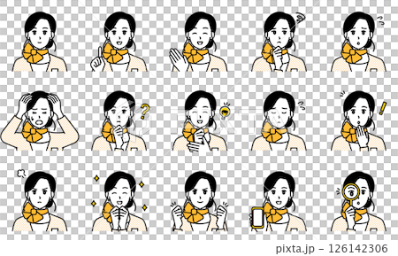 穿著制服的女人透過臉部表情和姿勢表達情緒的插圖集 126142306