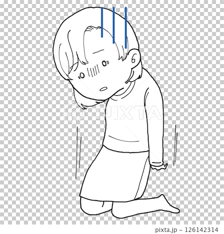 Woman collapsing from knees, white, white eyes, manga symbol Woman collapsing from knees, white, white eyes, manga symbol 126142314