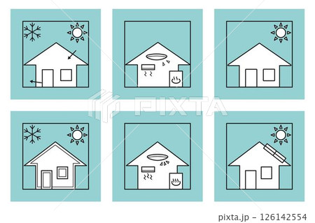 ZEH住宅アイコン 高断熱、省エネ、創エネ ZEH住宅アイコン 高断熱、省エネ、創エネ 126142554