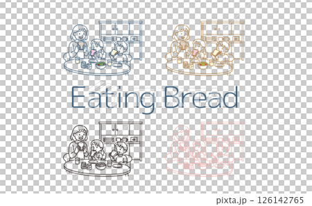 Illustration of a family eating bread 126142765