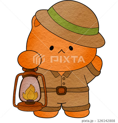 a cartoon bear wearing a hat and holding a lantern 126142808