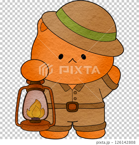 a cartoon bear wearing a hat and holding a lantern 126142808