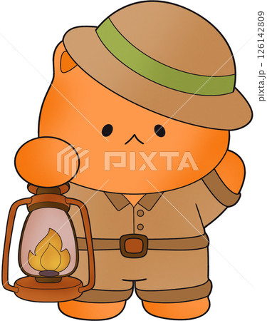 a cartoon bear wearing a hat and holding a lantern 126142809