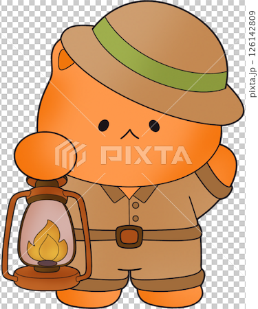 a cartoon bear wearing a hat and holding a lantern 126142809