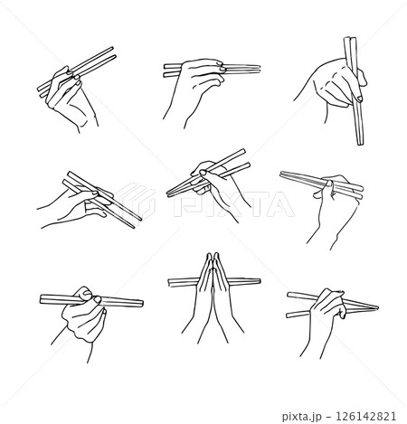 箸を持つ手イラストセット 箸を持つ手イラストセット 126142821