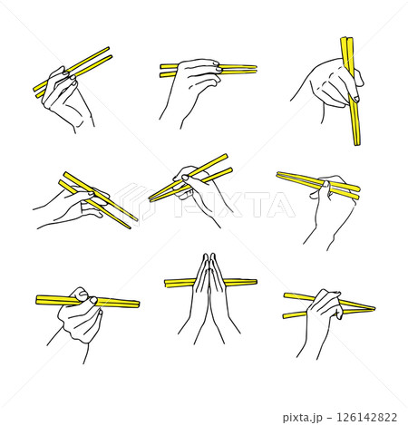 箸を持つ手イラストセット 126142822