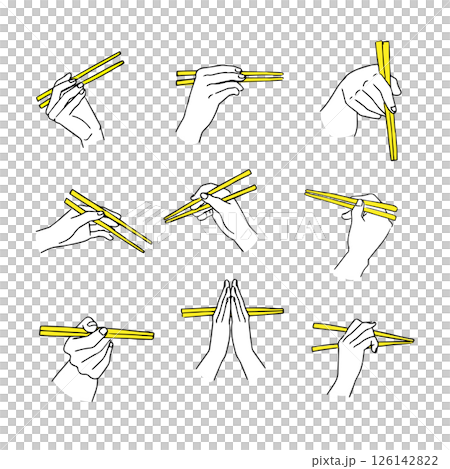 Hand illustration set holding chopsticks 126142822