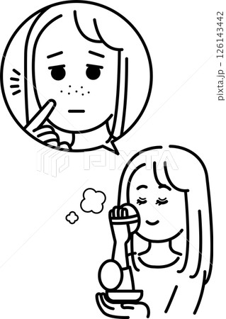 気になる毛穴を化粧で隠す女性のイラスト　線画のみ 126143442
