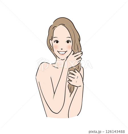 丁寧にヘアケアをするロングヘアの女性 丁寧にヘアケアをするロングヘアの女性 126143488