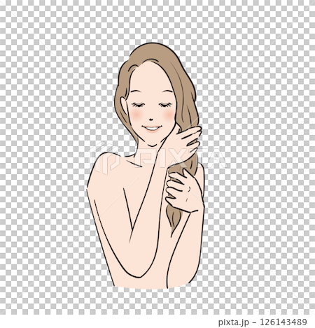 丁寧にヘアケアをするロングヘアの女性 126143489