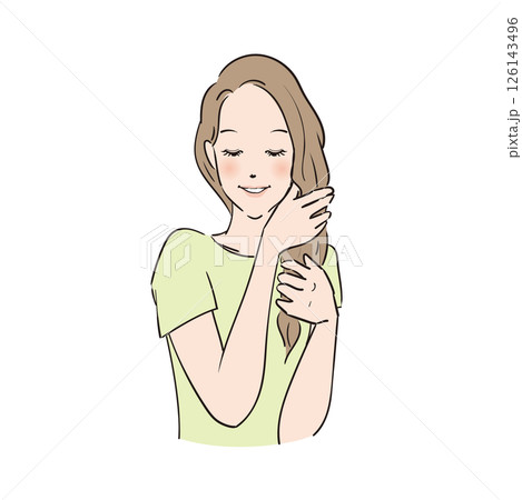 丁寧にヘアケアをするロングヘアの女性 丁寧にヘアケアをするロングヘアの女性 126143496