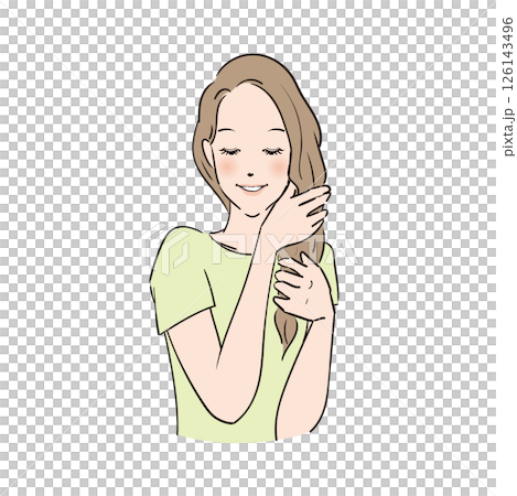 丁寧にヘアケアをするロングヘアの女性 丁寧にヘアケアをするロングヘアの女性 126143496