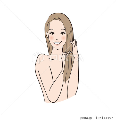 丁寧にヘアケアをするロングヘアの女性 126143497